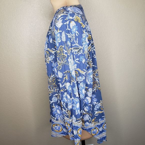 Lucky Brand Floral Print Peasant Top Large Blue Viscose - Picture 2 of 7